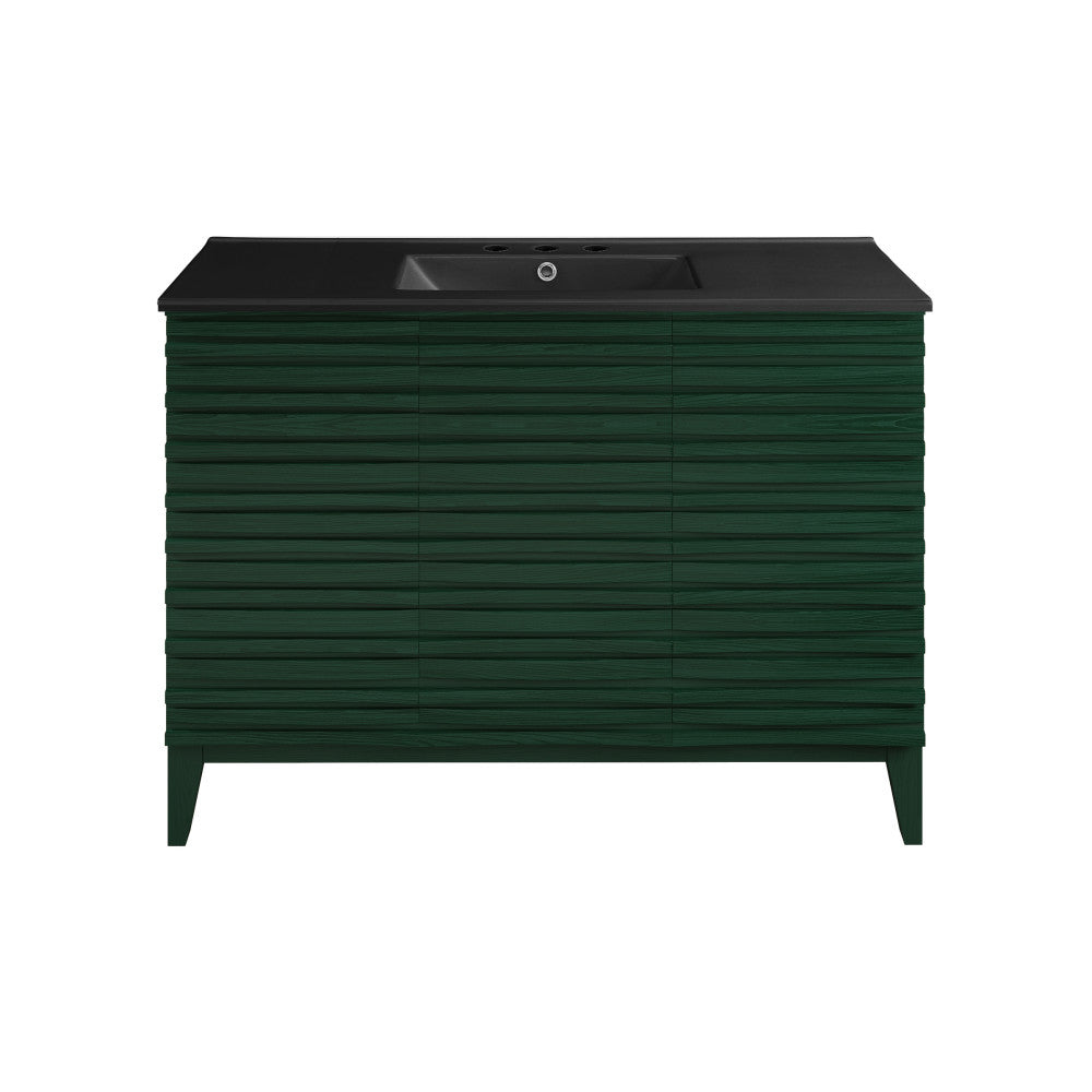 Cascade 48" Freestanding Bathroom Vanity in Green Oak with Black 3-Hole Widespread Sink Top