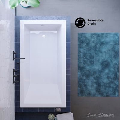 Voltaire 60 x 36 Reversible Drain Soaking Drop-in Bathtub in Glossy White with Integrated Overflow, Drain Included