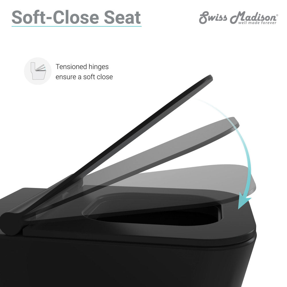 Wall-hung elongated toilet bowl in matte black with soft-close seat and sleek modern design.