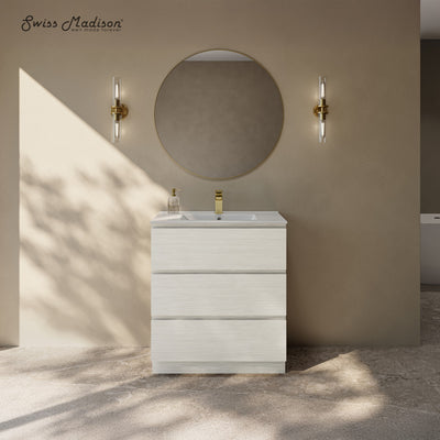 Liberte 30" Freestanding Bathroom Vanity in White Oak with Sink Top