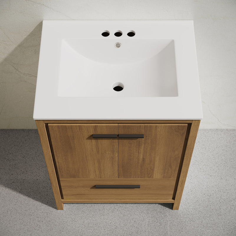 Virage 24" Freestanding Bathroom Vanity in Brown Oak with 3-Hole Centerset Sink Top