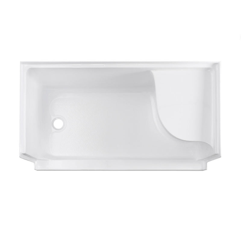 Aquatique 60" x 32" Single Threshold Shower Base With Left Hand Drain and Integral Right Hand Seat in White