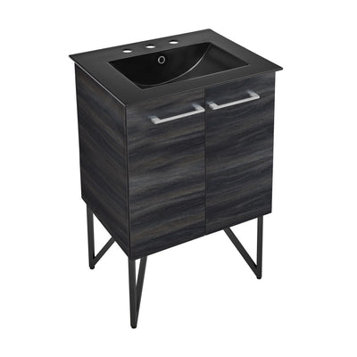 Annecy 24 in. Black Walnut Bathroom Vanity With Black, 3-Hole Ceramic Sink Top