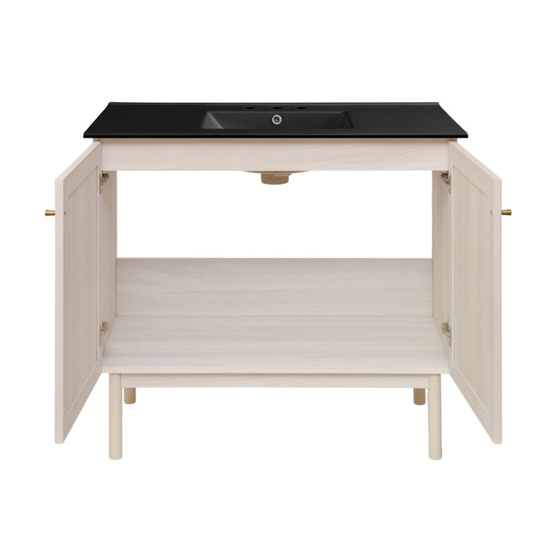 Classe 36" Freestanding Bathroom Vanity in White Oak with Black 3-Hole Widespread Sink Top