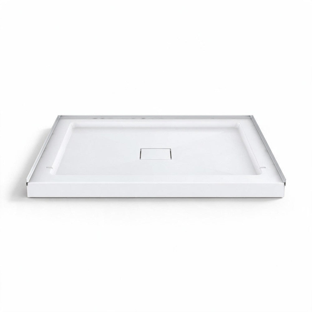 Marquette 42" x 34" Single or Double-Threshold Shower Pan Base with Center Drain and Removable Flange in Glossy White