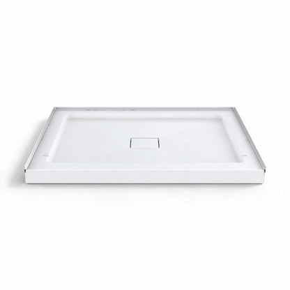 Marquette 42" x 34" Single or Double-Threshold Shower Pan Base with Center Drain and Removable Flange in Glossy White