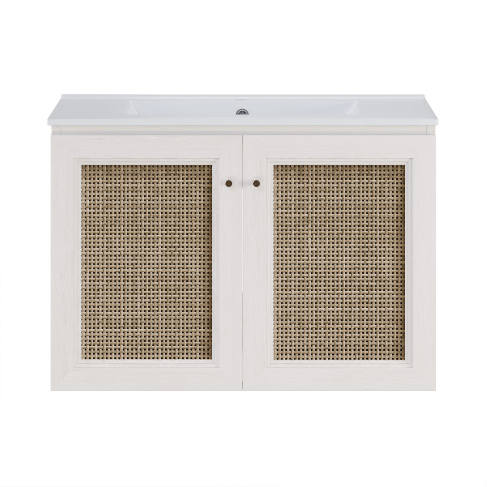 Classe 30" Wall-Mounted Bathroom Vanity in White Oak with Single Faucet Hole Vanity Top