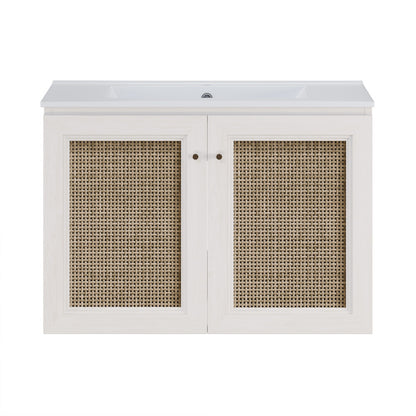 Classe 30" Wall-Mounted Bathroom Vanity in White Oak with Single Faucet Hole Vanity Top