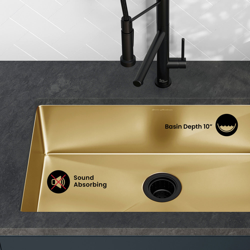 Rivage 30 x 18 Stainless Steel, Single Basin, Undermount Kitchen Sink, Gold