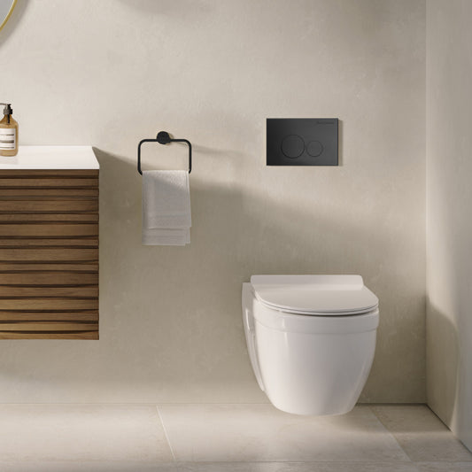 Ivy Wall-Hung Toilet Bundle 0.8/1.6 GPF Dual Flush in Glossy White with Black Flush Plate