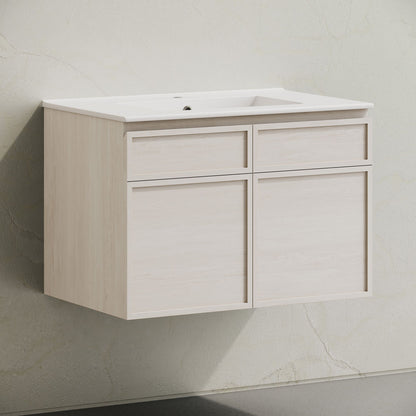 St. Tropez 30" Wall-Mounted Bathroom Vanity in White Oak with Sink Top