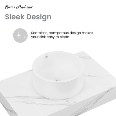 Monaco 36" Floating Bathroom Shelf with Vessel Sink in White Marble