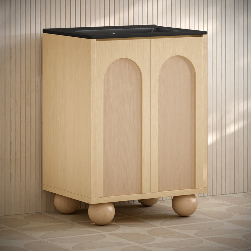 Plaisir II 24" Freestanding Bathroom Vanity in Natural Oak with Black 3-Hole Centerset Sink Top