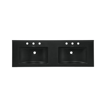 48" 3-Hole Widespread Double Basin Vanity Sink Top in Glossy Black