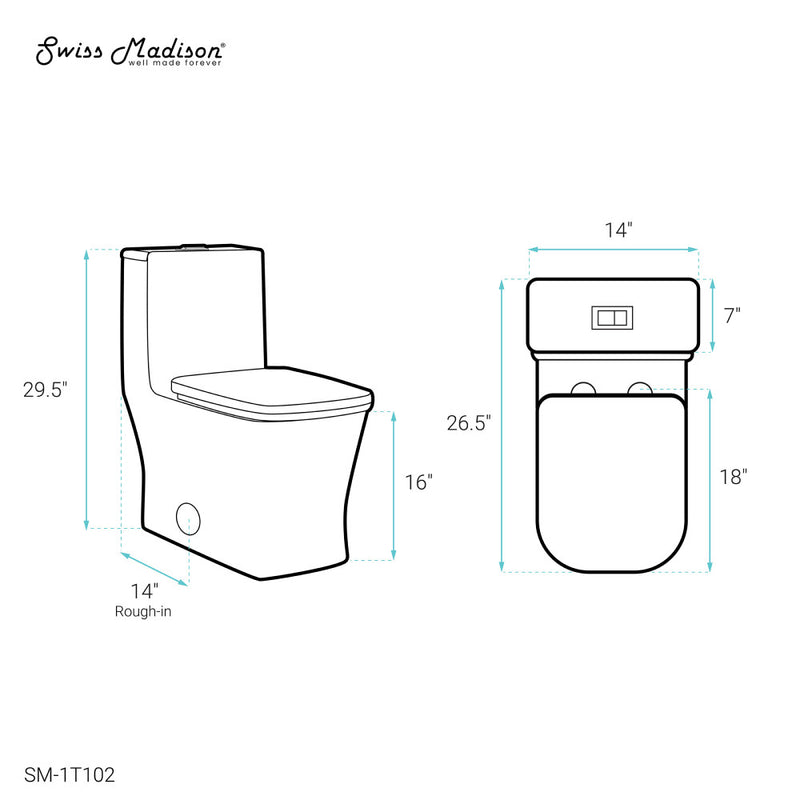 Concorde One-Piece 14" Rough-in 1.1/1.6 GPF Dual Top Flush Square Toilet in Glossy White