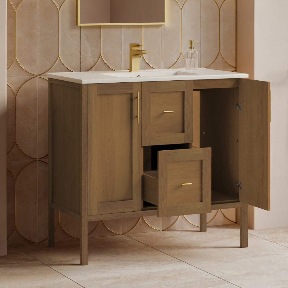 Forme 36" Modular Freestanding Bathroom Vanity with Sink Top in Brown Oak