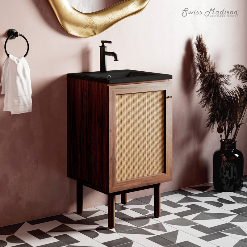 Classe 18" Freestanding Bathroom Vanity in Brown Oak with Black Sink Top