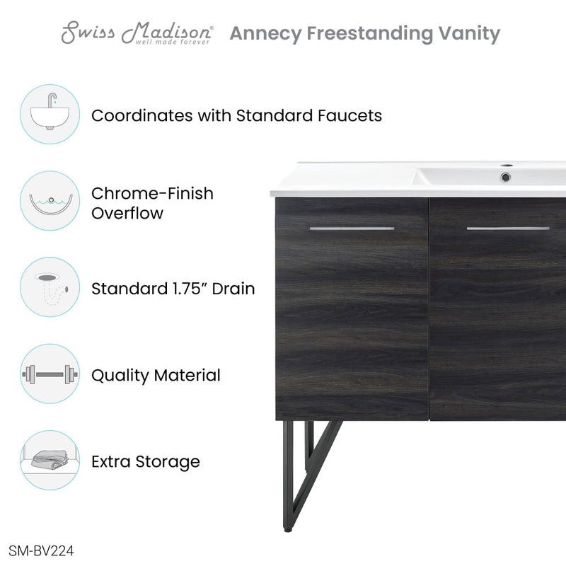 Annecy 48" Freestanding Bathroom Vanity in Black Walnut with Sink Top