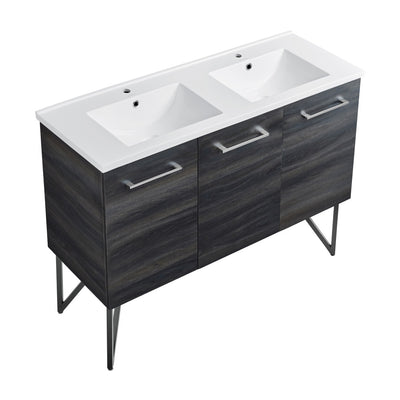 Annecy 48 in. Black Walnut, Double Basin Bathroom Vanity With White Ceramic Sink Top