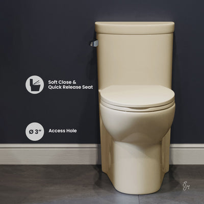 Sublime One-Piece Elongated Left Side Flush Handle Toilet in Bisque 1.28 gpf