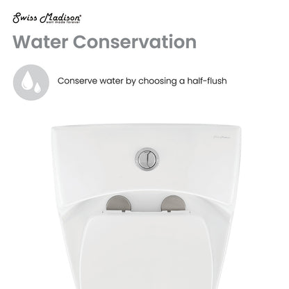 Elongated one-piece white toilet with dual-flush button on top for water conservation.