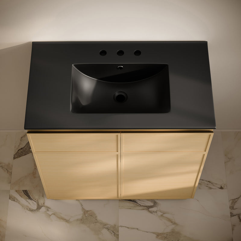 St. Tropez 36" Freestanding Bathroom Vanity in Natural Oak with Black 3-Hole Widespread Sink Top