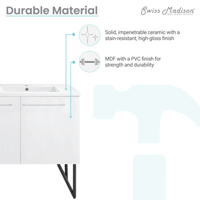Annecy 60" Freestanding Bathroom Vanity in White with Sink Top
