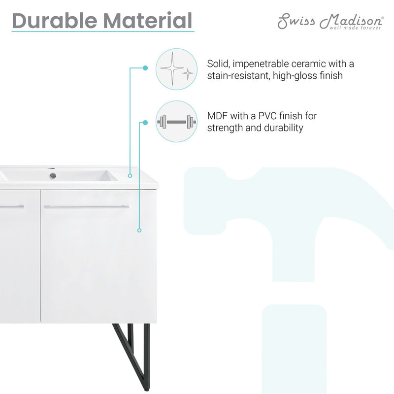 Annecy 60" Freestanding Bathroom Vanity in White with Sink Top
