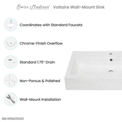 Voltaire Wide Rectangle Wall Hung Sink in Static Marble