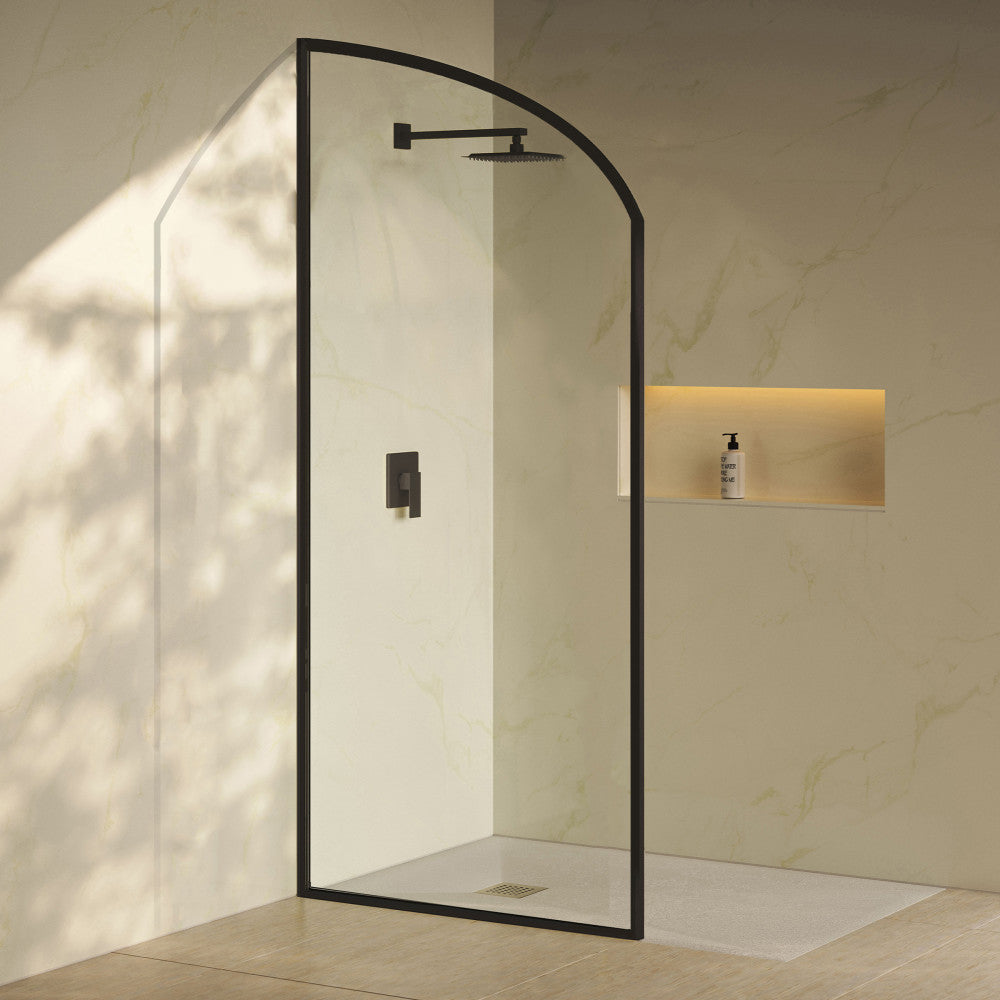 Demi 34 x 76 Framed Fixed 3/8 in. (10mm) Clear Tempered Glass Shower Door with Black Matte Frame