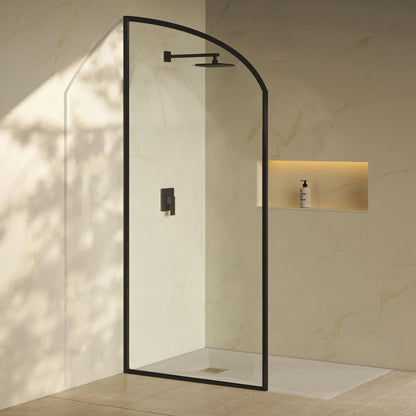 Demi 34 x 76 Framed Fixed 3/8 in. (10mm) Clear Tempered Glass Shower Door with Black Matte Frame