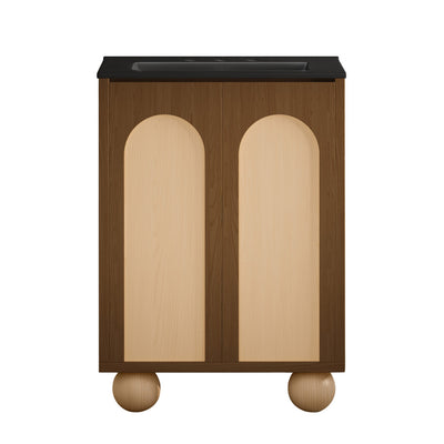 Plaisir II 24" Freestanding Bathroom Vanity in Brown Oak with Black 3-Hole Widespread Sink Top