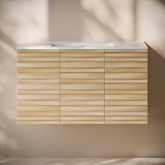 Cascade 36" Wall-Mounted Bathroom Vanity in Natural Oak with Sink Top