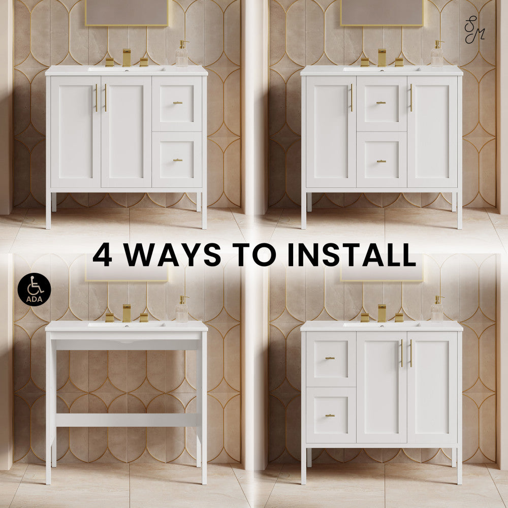 Forme 36" Modular Freestanding Bathroom Vanity with 3-Hole Widespread Top in White