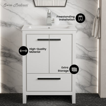 Virage 24" Freestanding Bathroom Vanity in White with Sink Top