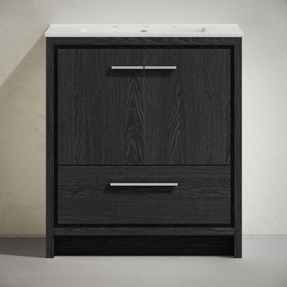 Virage 30" Freestanding Bathroom Vanity in Black Oak with 3-Hole Widespread Sink Top