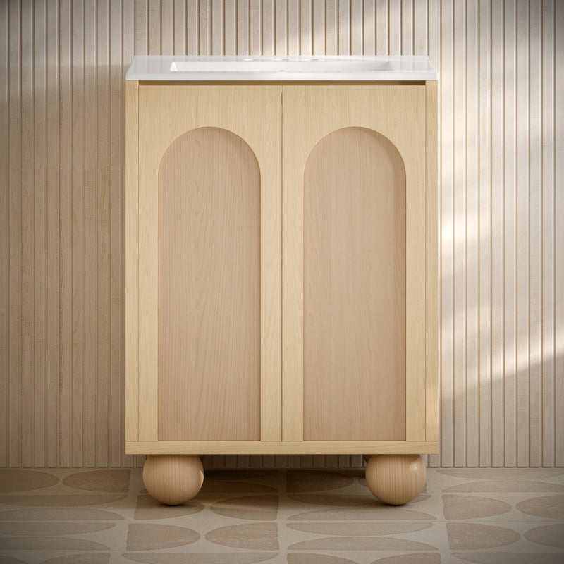 Plaisir II 24" Freestanding Bathroom Vanity in Natural Oak with 3-Hole Centerset Sink Top