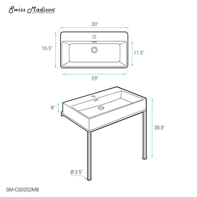 Concorde 30" Rectangle Console Sink with Matte Black Legs