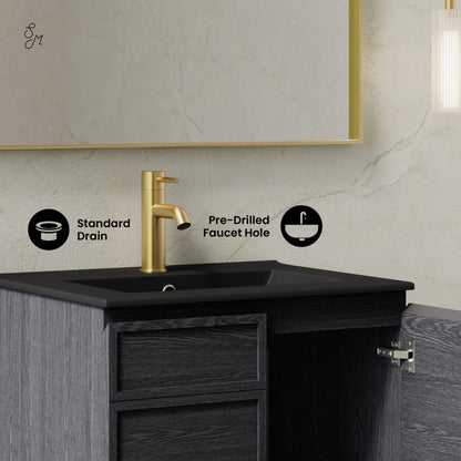 St. Tropez 24" Wall-Mounted Bathroom Vanity in Black Oak with Black Sink Top