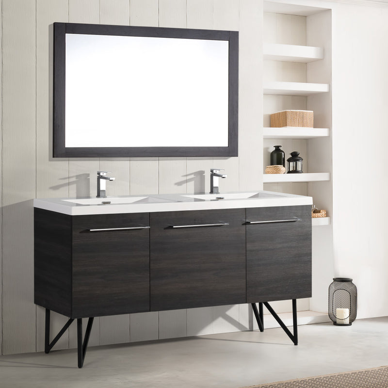 Annecy 60" Freestanding Bathroom Vanity in Black Walnut with Sink Top