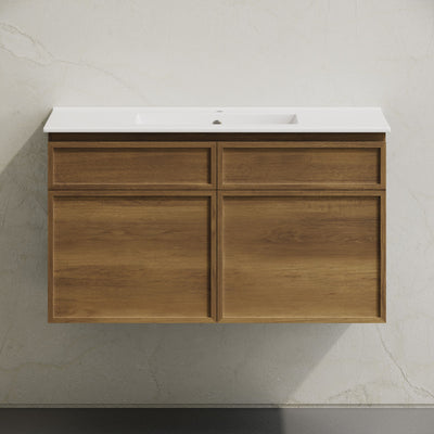 St. Tropez 36" Wall-Mounted Bathroom Vanity in Brown Oak with Sink Top
