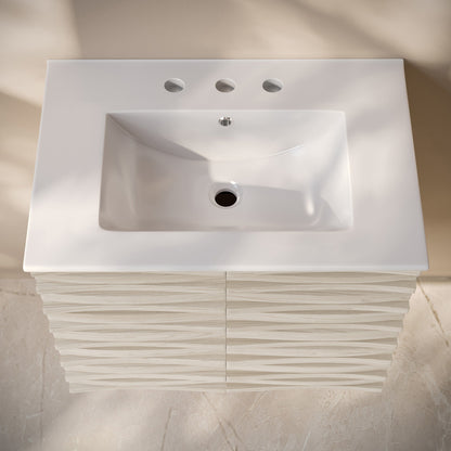 Cascade 30" Wall-Mounted Bathroom Vanity in White Oak with 3-Hole Widespread Sink Top