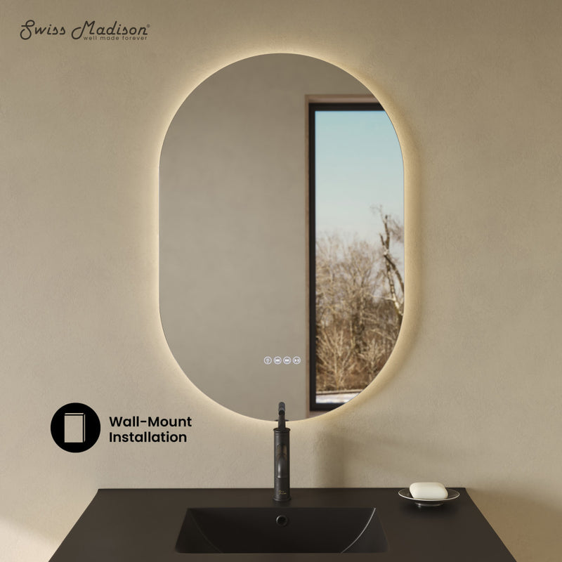 Aura 24" x 36" Pill Shaped LED Anti-Fog Smart Mirror with Bluetooth