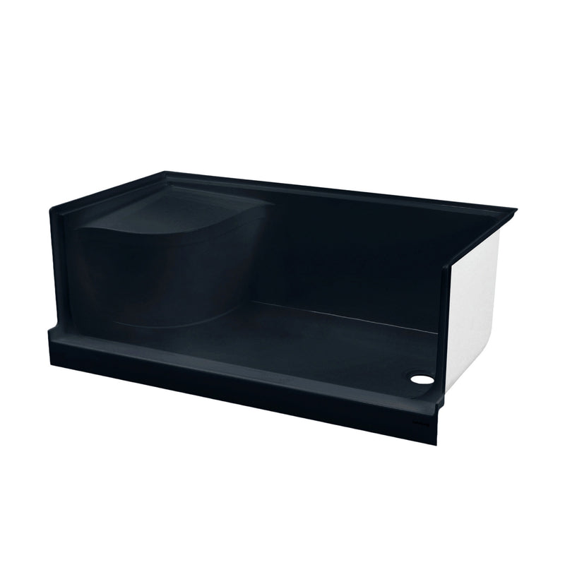 Aquatique 60" x 32" Right Drain, Shower Base in Matte Black