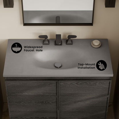 36" 3-Hole Widespread Concrete Vanity Sink Top in Matte Dark Gray