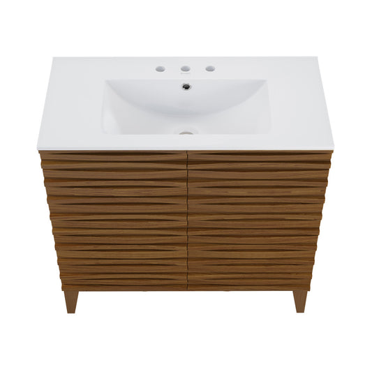 Cascade 30" Freestanding Bathroom Vanity in Brown Oak with 3-Hole Widespread Sink Top