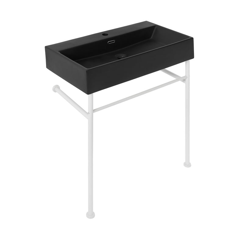 Claire 30 Ceramic Console Sink Matte Black Basin Matte White Legs