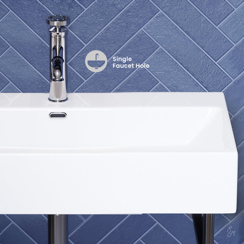 Claire 30 Ceramic Console Sink White Basin Chrome Legs