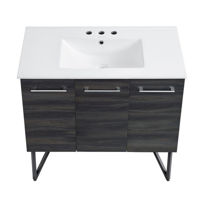 Annecy 36 in. Black Walnut Bathroom Vanity With White, 3-Hole Ceramic Sink Top