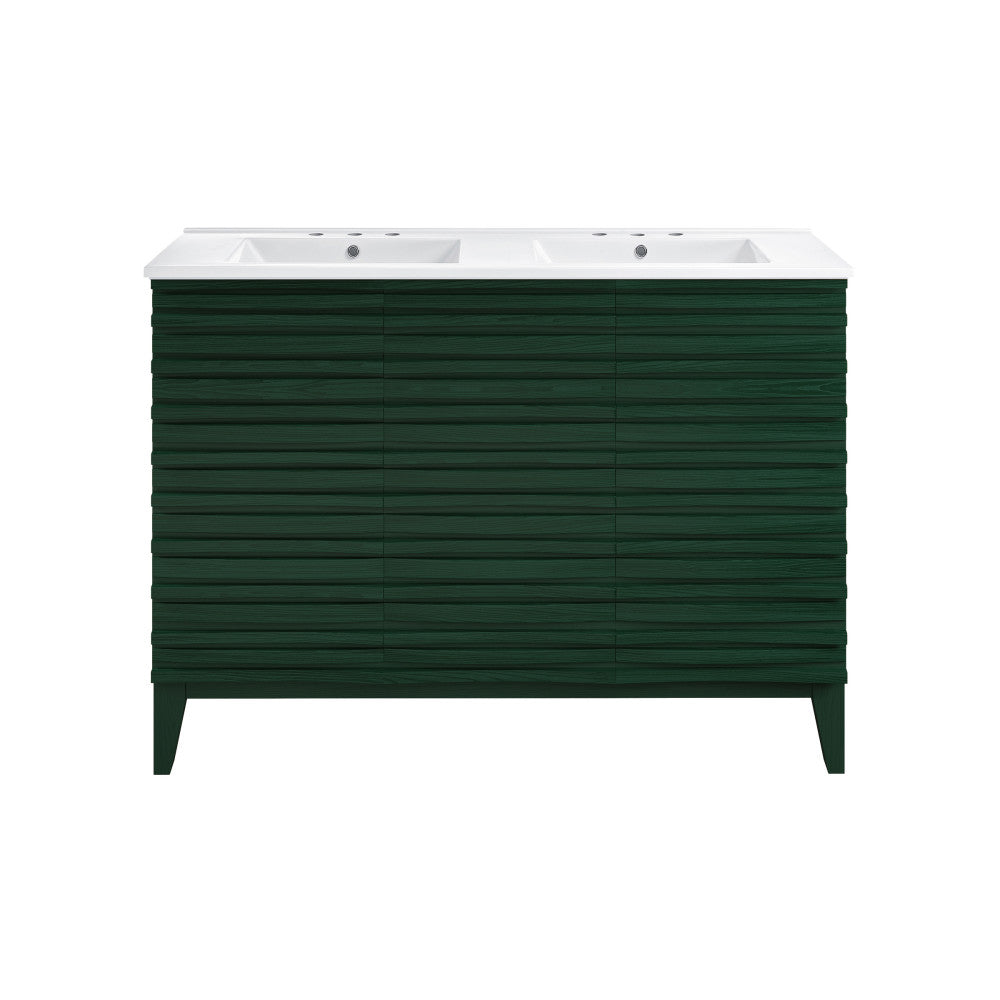 Cascade 48" Freestanding Bathroom Vanity in Green Oak with 3-Hole Centerset Double Basin Sink Top